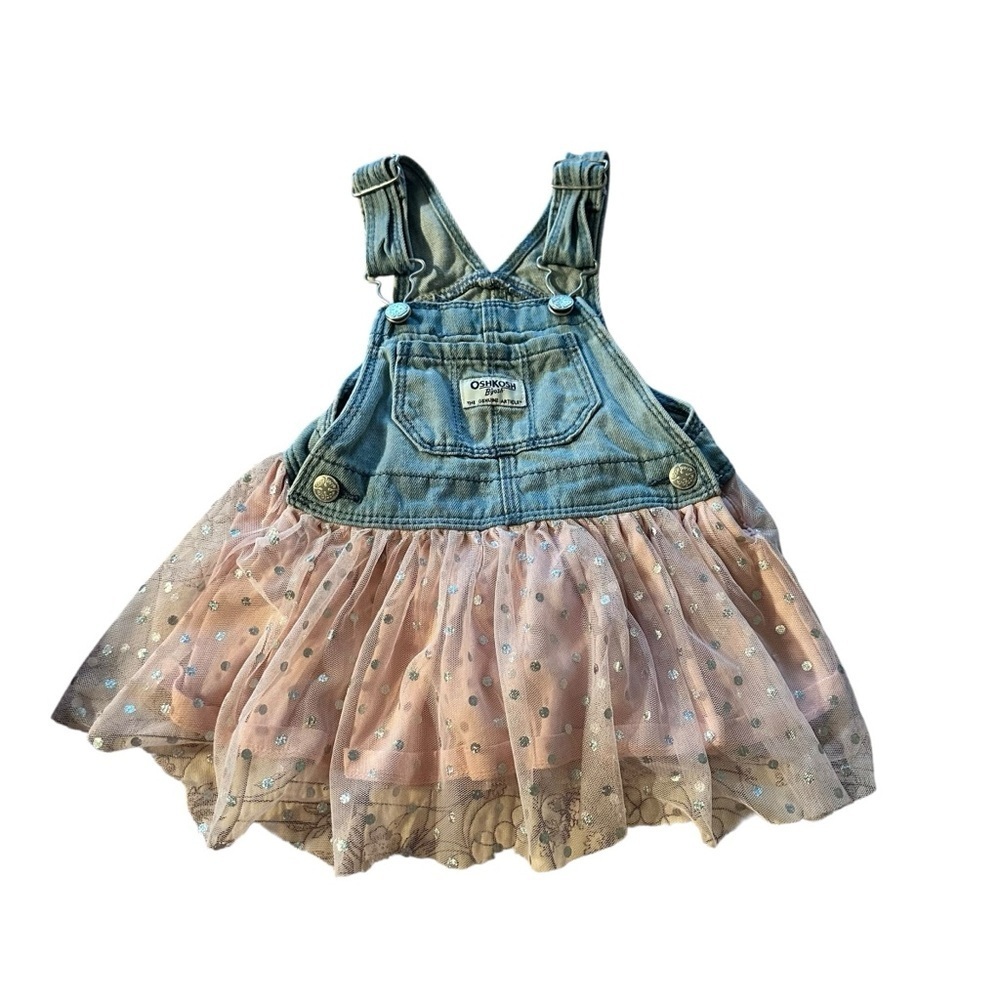 Denim and Pink Tulle Overall Skirt